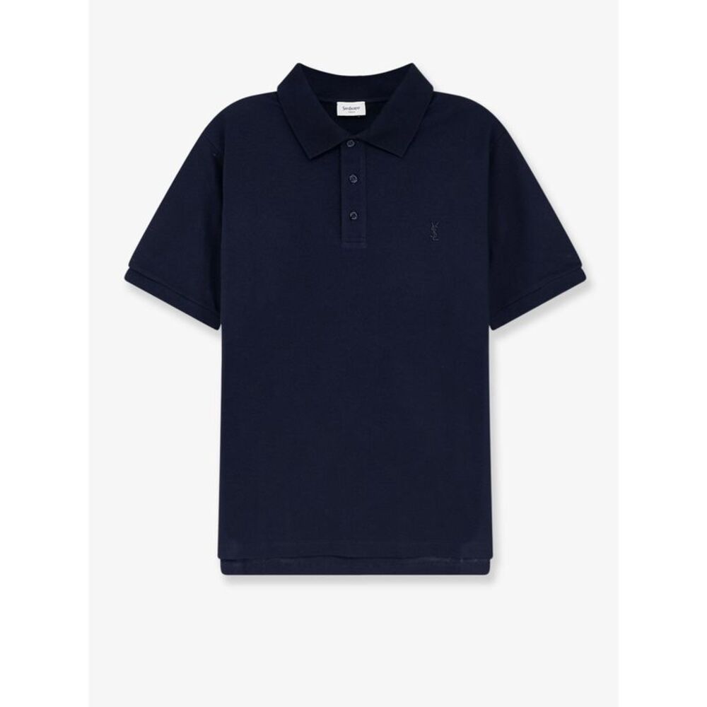 Saint Laurent Men Pique Cotton Polo Shirt With Cassandre Embroidery